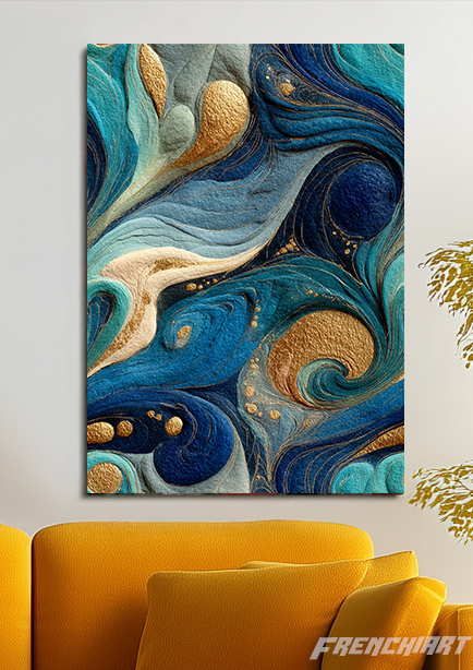 Tableau abstrait bleu et doré