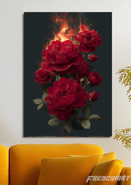 Peinture murale de roses enflammées
