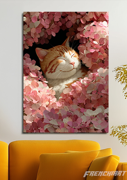 Tableau chat dans les fleurs