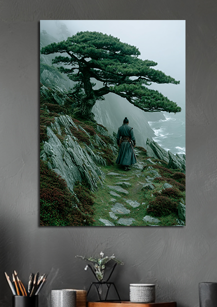 Affiche décorative du samouraï sur falaise