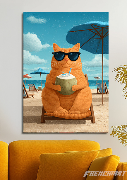 Tableau Chat à la Plage