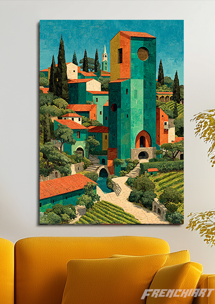 Tableau mural village coloré