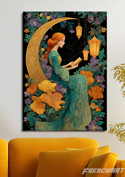 Tableau mural femme sur la lune