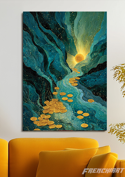 Tableau moderne 'Rivière dorée'