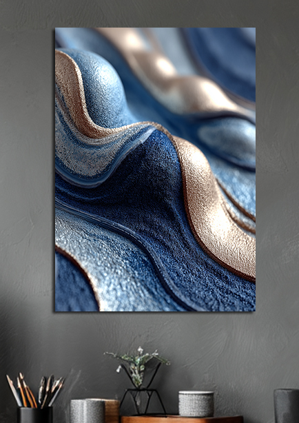 Tableau abstrait bleu et doré