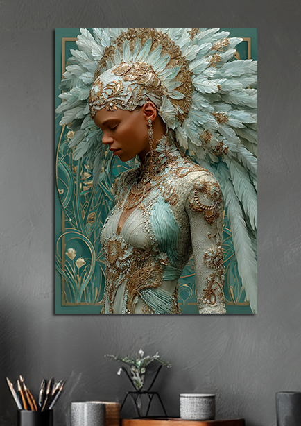 Tableau artistique plume dorée