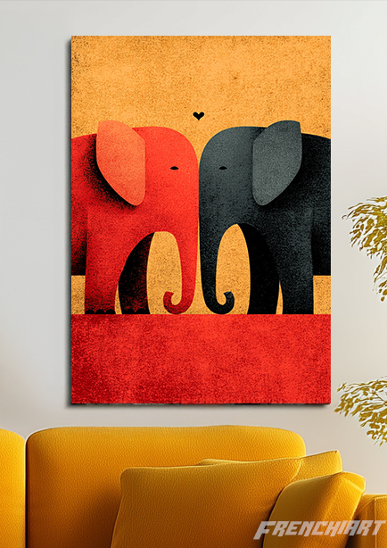 Tableau éléphants amoureux