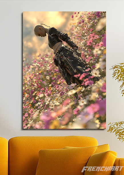 Tableau mural Femme dans un champ de fleurs