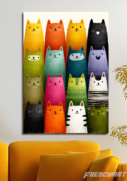Tableau décoratif chats colorés