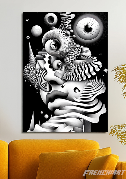 Tableau d'art abstrait en noir et blanc