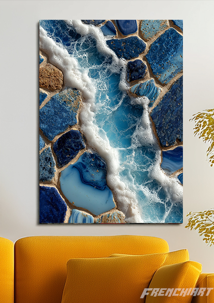 Tableau mural effet rivière de pierres bleues