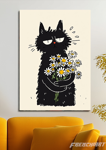 Affiche Chat Noir et Marguerites