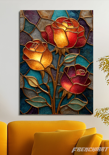 Tableau vitrail de roses