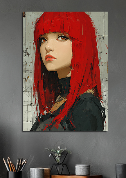 Tableau moderne femme aux cheveux rouges