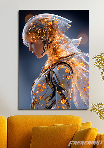 Affiche futuriste de robot transparent