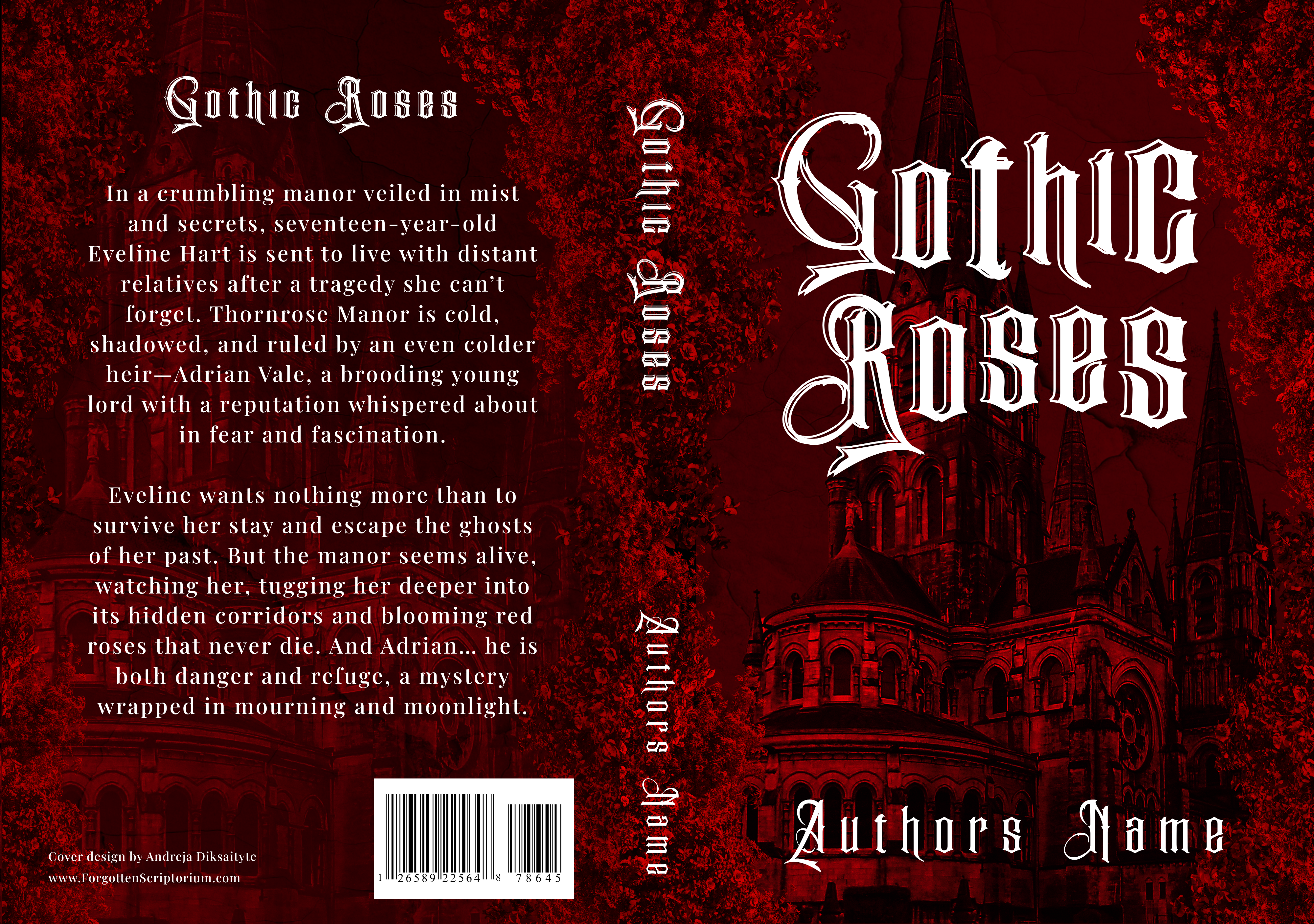 Pre-Made Full Wrap Book Cover – Gothic Romance, Dark Fantasy Romance, Gothic manor, haunted estate, cursed roses