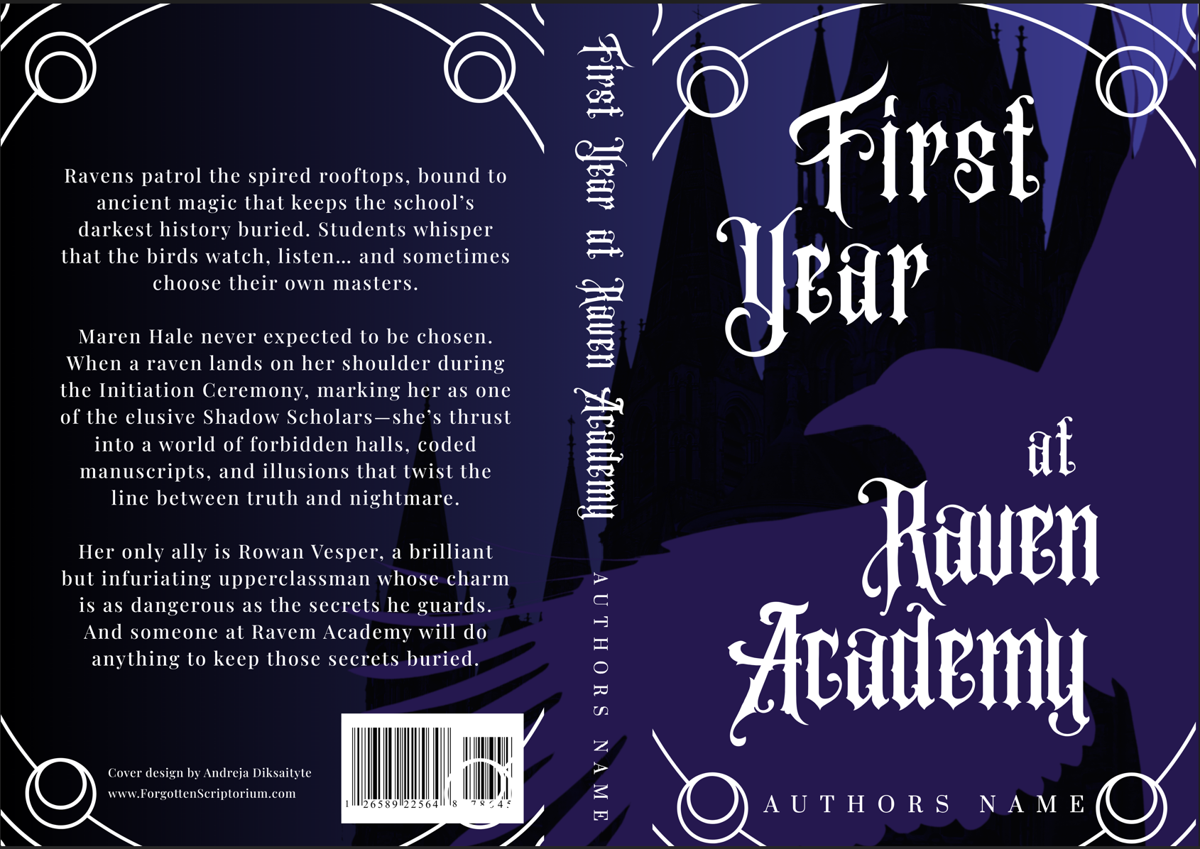 Pre-Made Full Wrap Book Cover: Dark Academia, Ravens, Romance, Fantasy, YA, Adult