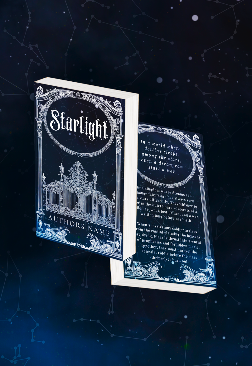 Pre-Made Full Wrap Book Cover — Dark Fantasy, Night sky, Stars Romance Theme