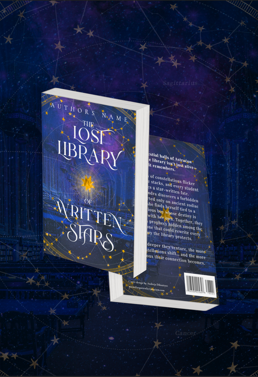 Pre-Made Full Wrap Book Cover: Fantasy Romance, Academy Magic, Zodiac Library Aesthetic, YA & Adult Fantasy