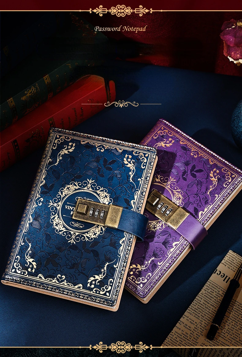 B6 Leather Journal with Lock – Password-Protected Notebook & Planner, Retro Floral Design