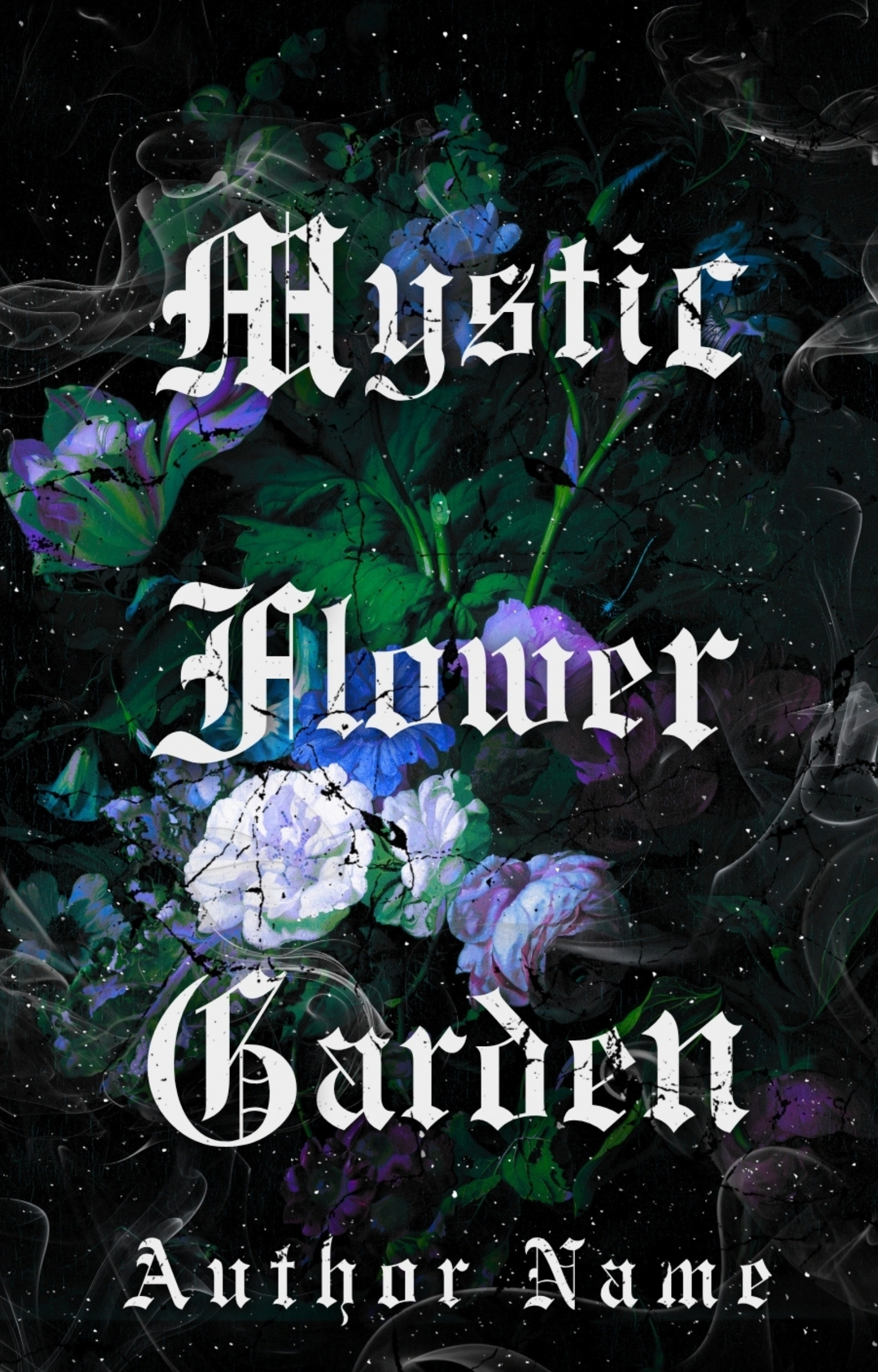 Gothic floral, moody night garden, sprayed edge