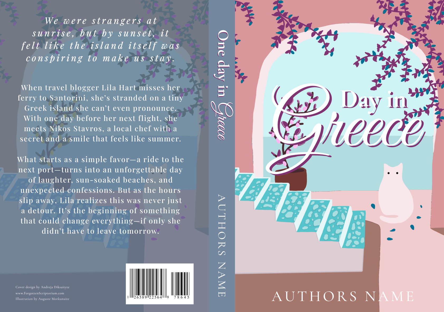 Pre-Made Full Wrap Book Cover – Contemporary Romance, Greece, Summer Love Theme