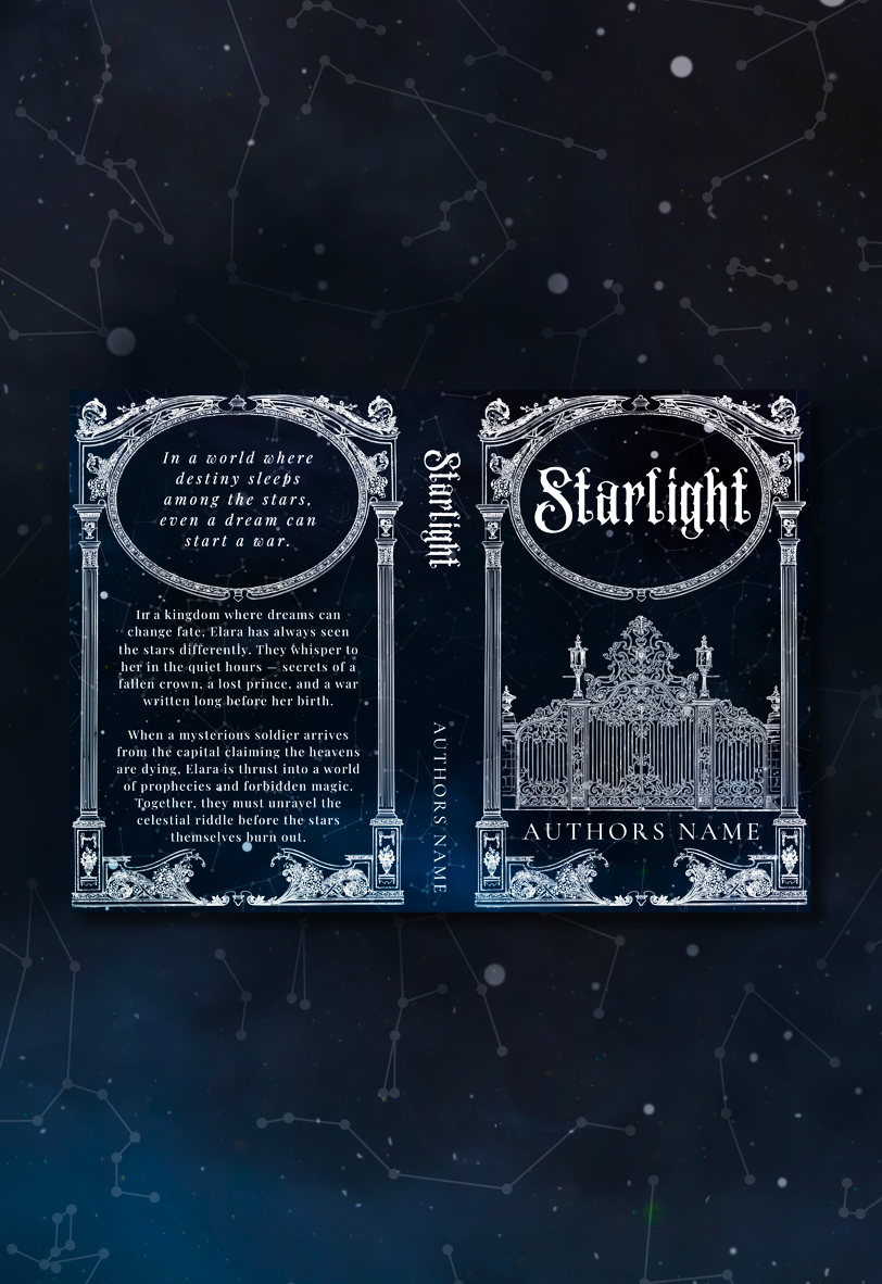 Pre-Made Full Wrap Book Cover — Dark Fantasy, Night sky, Stars Romance Theme