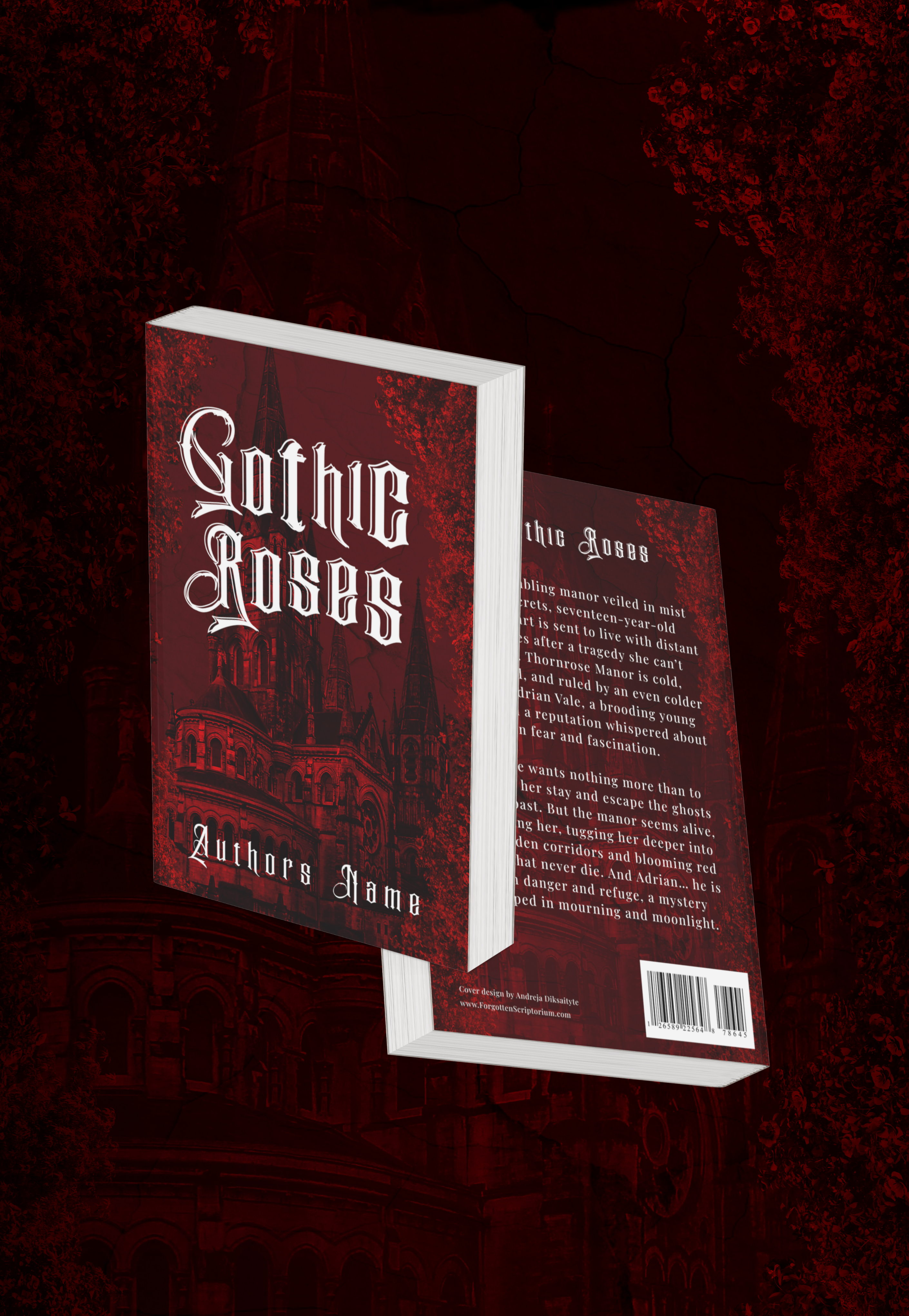 Pre-Made Full Wrap Book Cover – Gothic Romance, Dark Fantasy Romance, Gothic manor, haunted estate, cursed roses