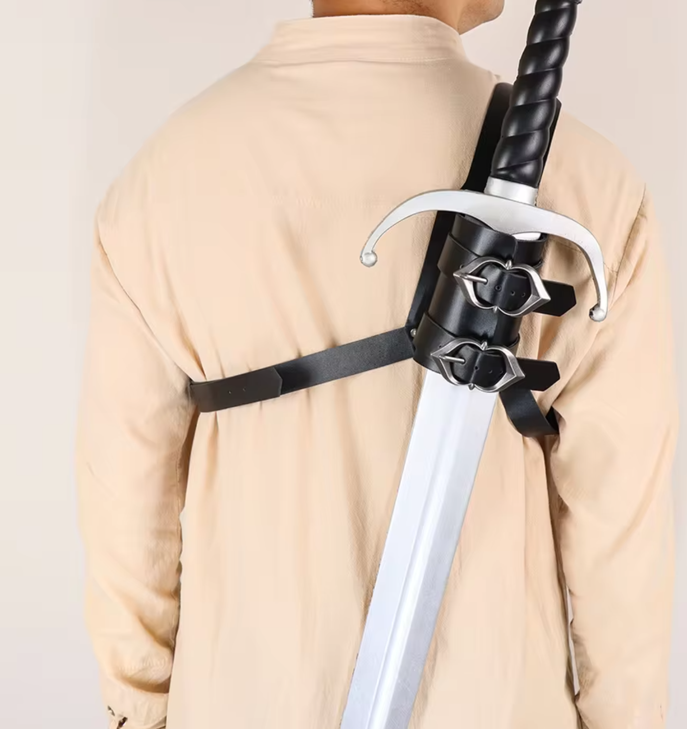 Medieval Faux Leather Back Sword Frog – Adjustable Vintage Sword Holster Holder for LARP & Cosplay