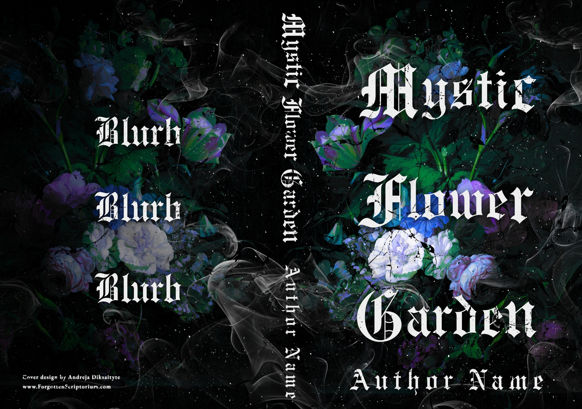 Gothic floral, moody night garden, sprayed edge