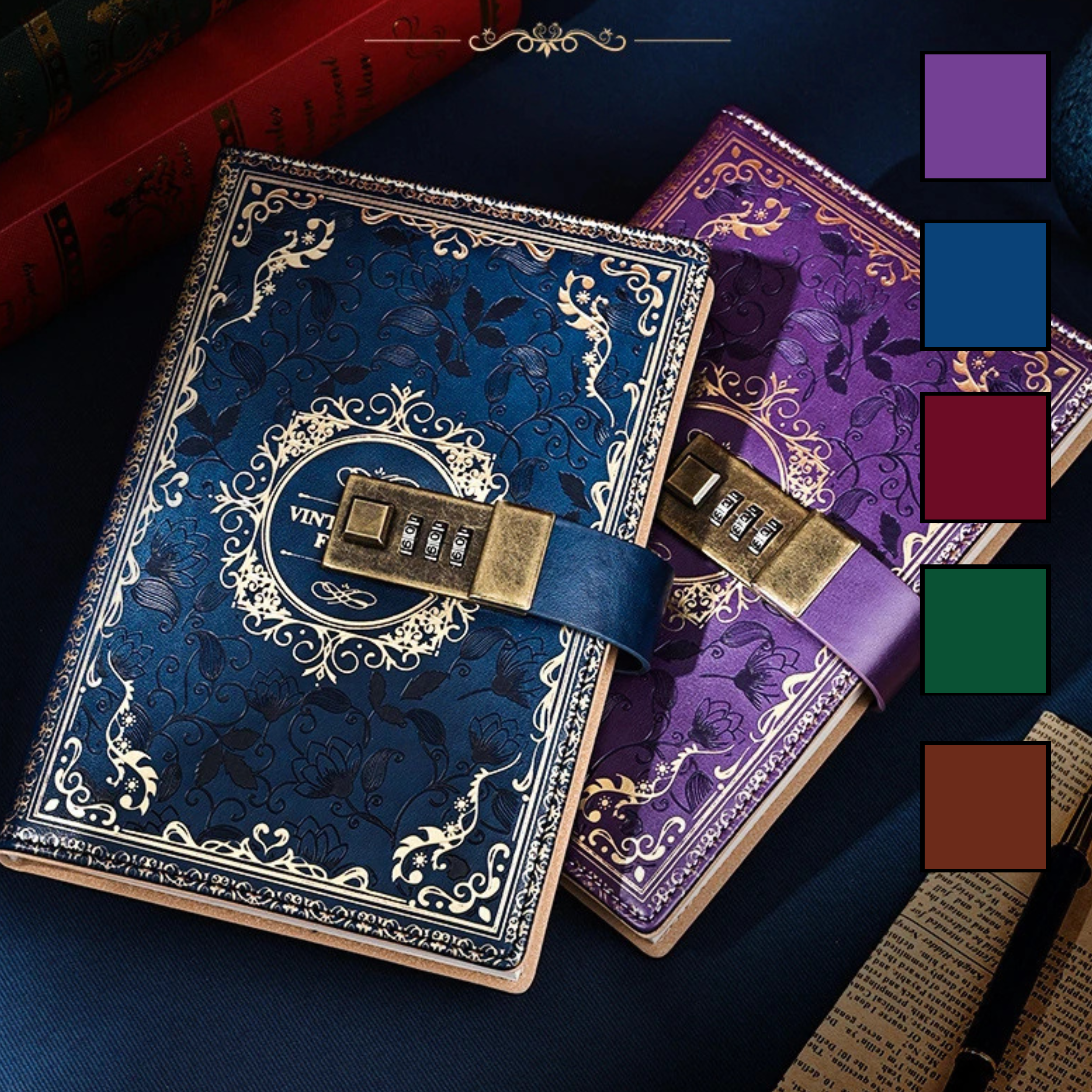 B6 Leather Journal with Lock – Password-Protected Notebook & Planner, Retro Floral Design