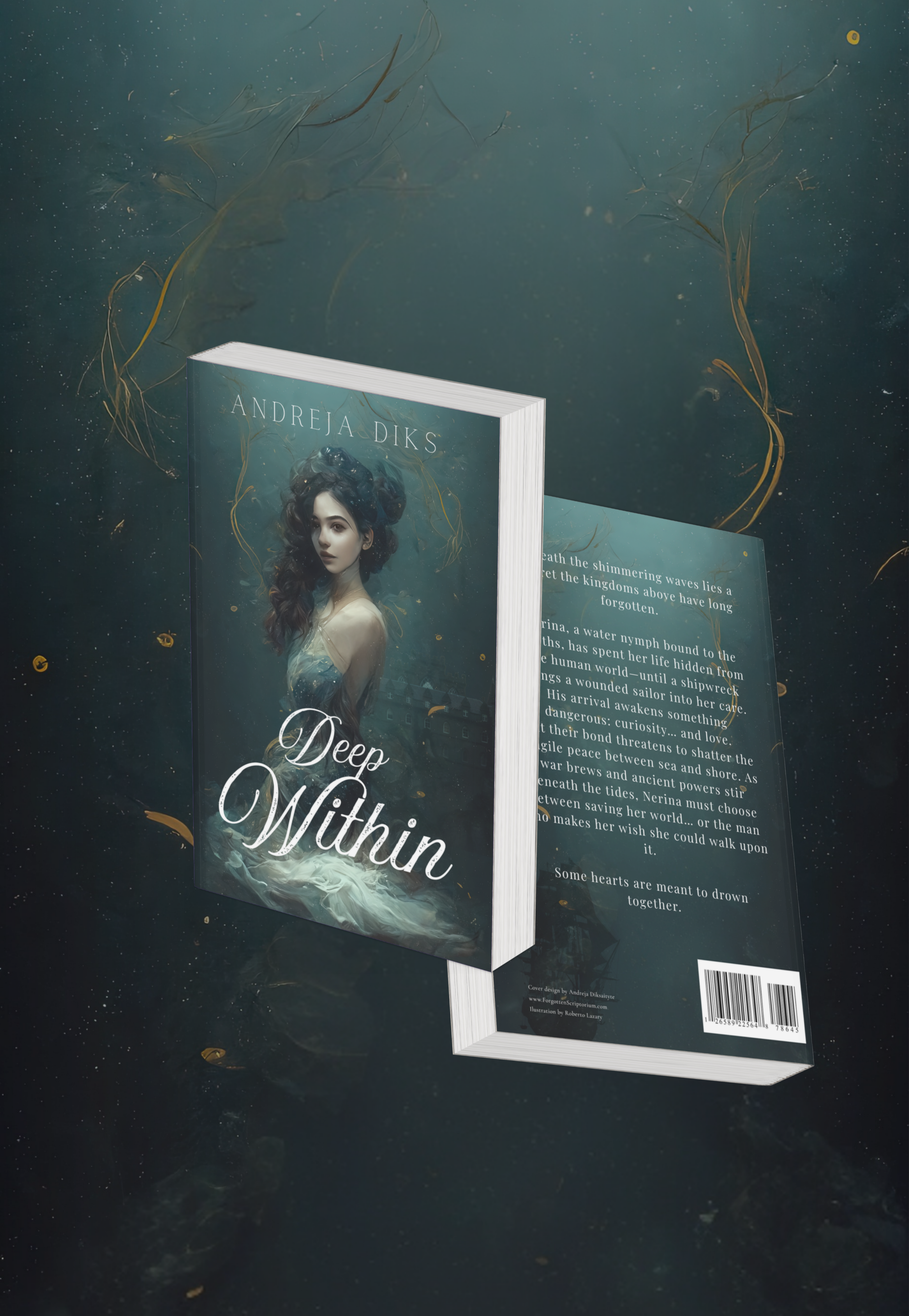 Pre-Made Full Wrap Book Cover — Dark Fantasy Romance, Water Nymph Theme