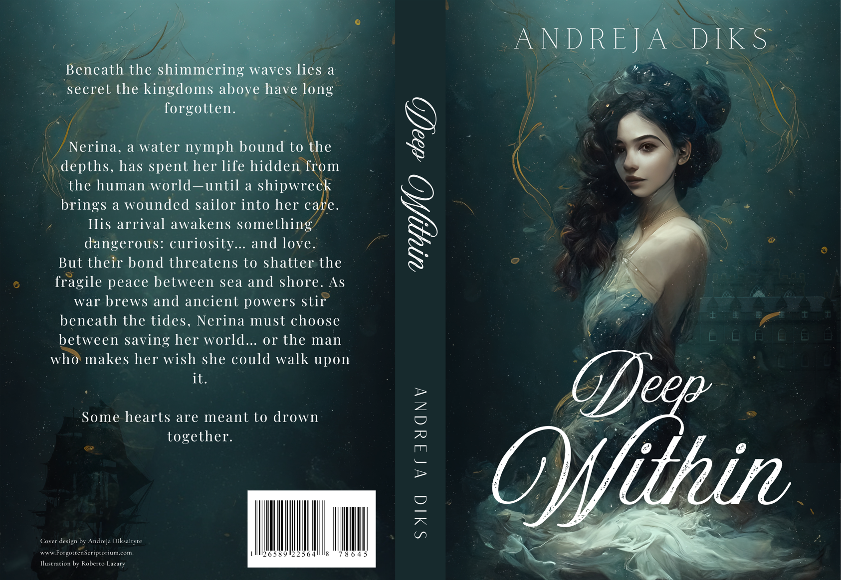 Pre-Made Full Wrap Book Cover — Dark Fantasy Romance, Water Nymph Theme