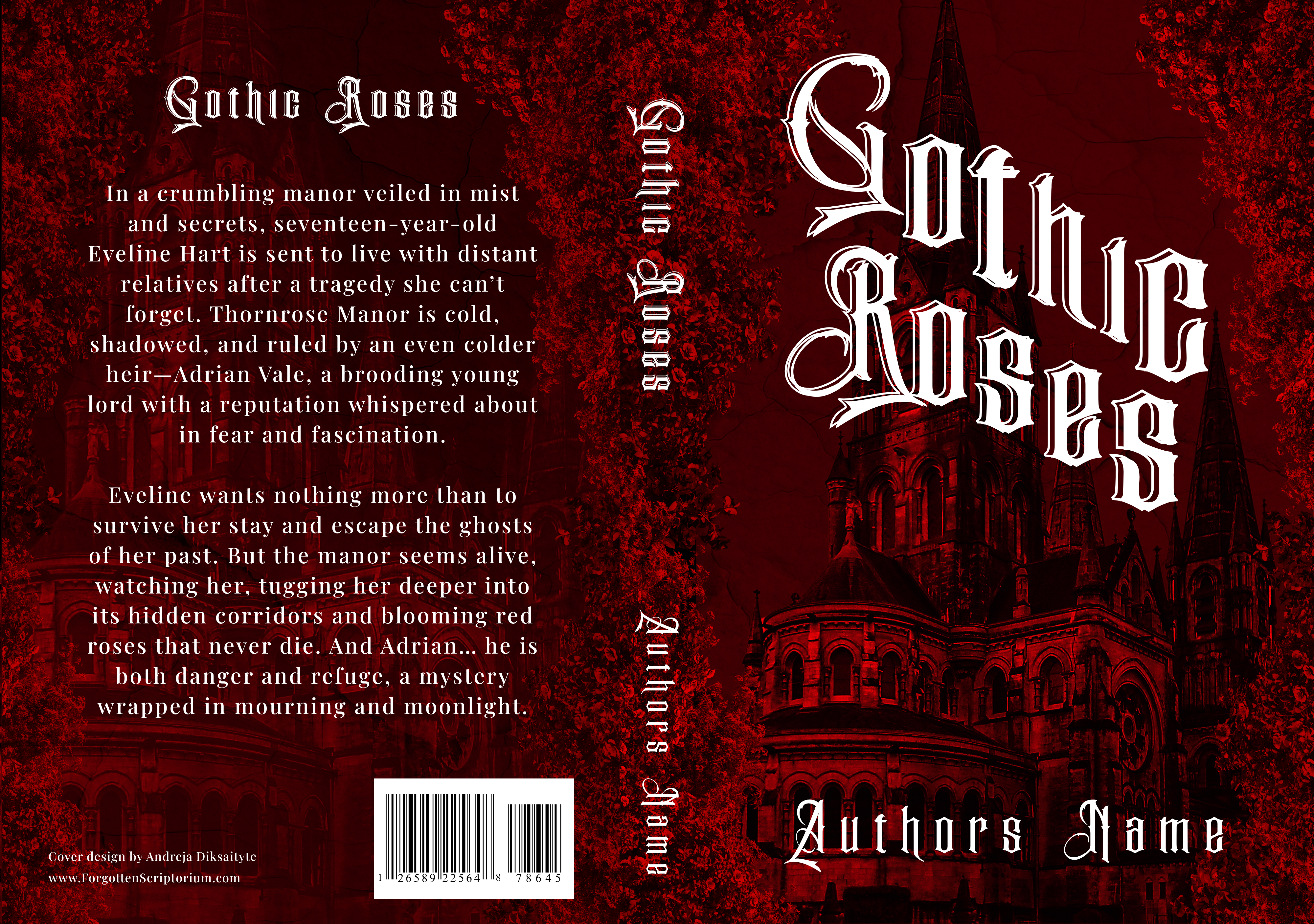 Pre-Made Full Wrap Book Cover – Gothic Romance, Dark Fantasy Romance, Gothic manor, haunted estate, cursed roses