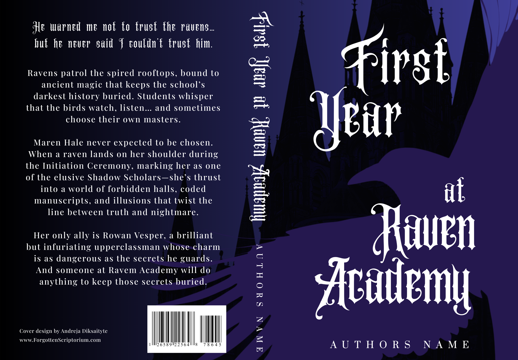 Pre-Made Full Wrap Book Cover: Dark Academia, Ravens, Romance, Fantasy, YA, Adult