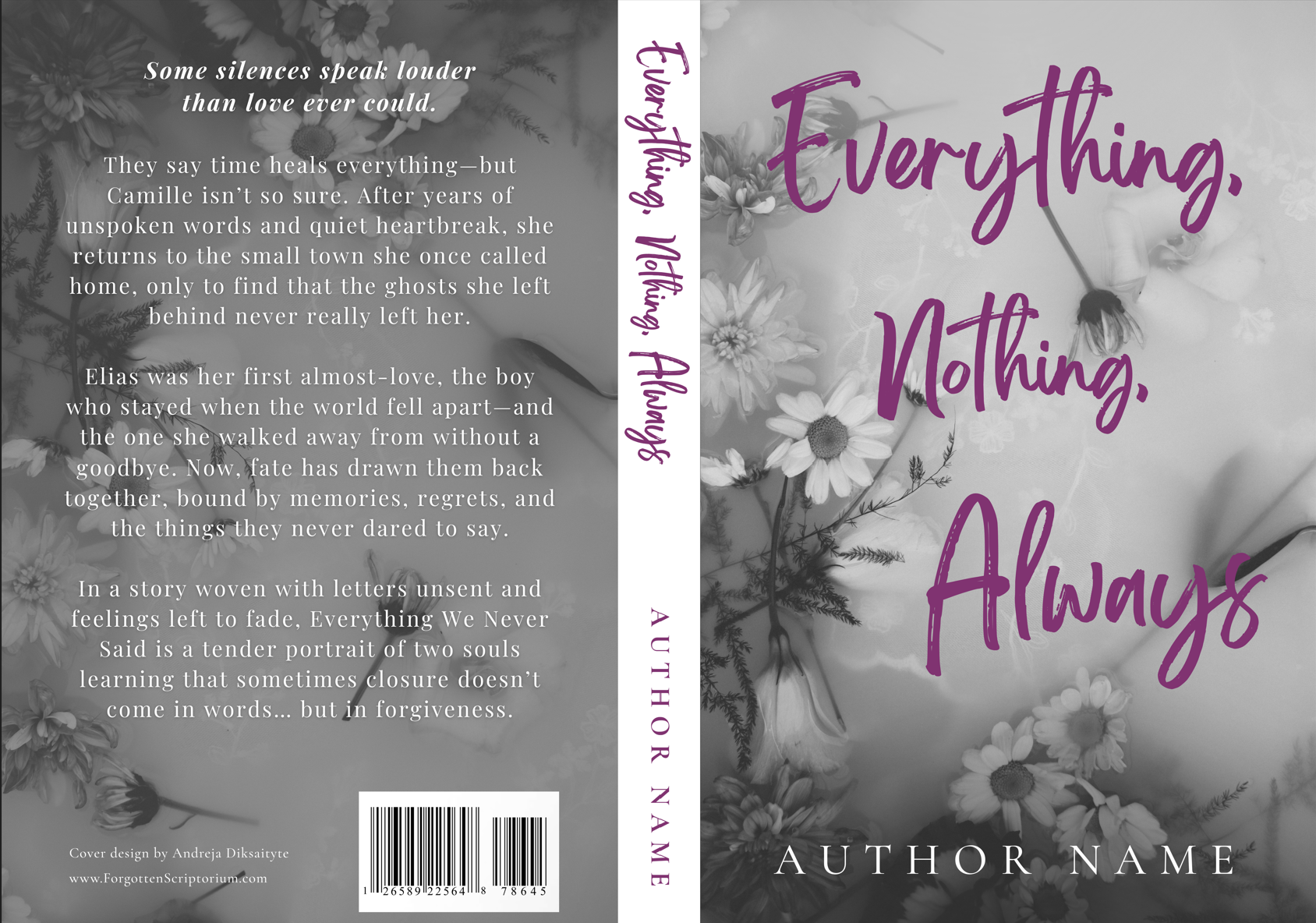 Pre-Made Full Wrap Book Cover – Contemporary Romance, Emotional Fiction Theme