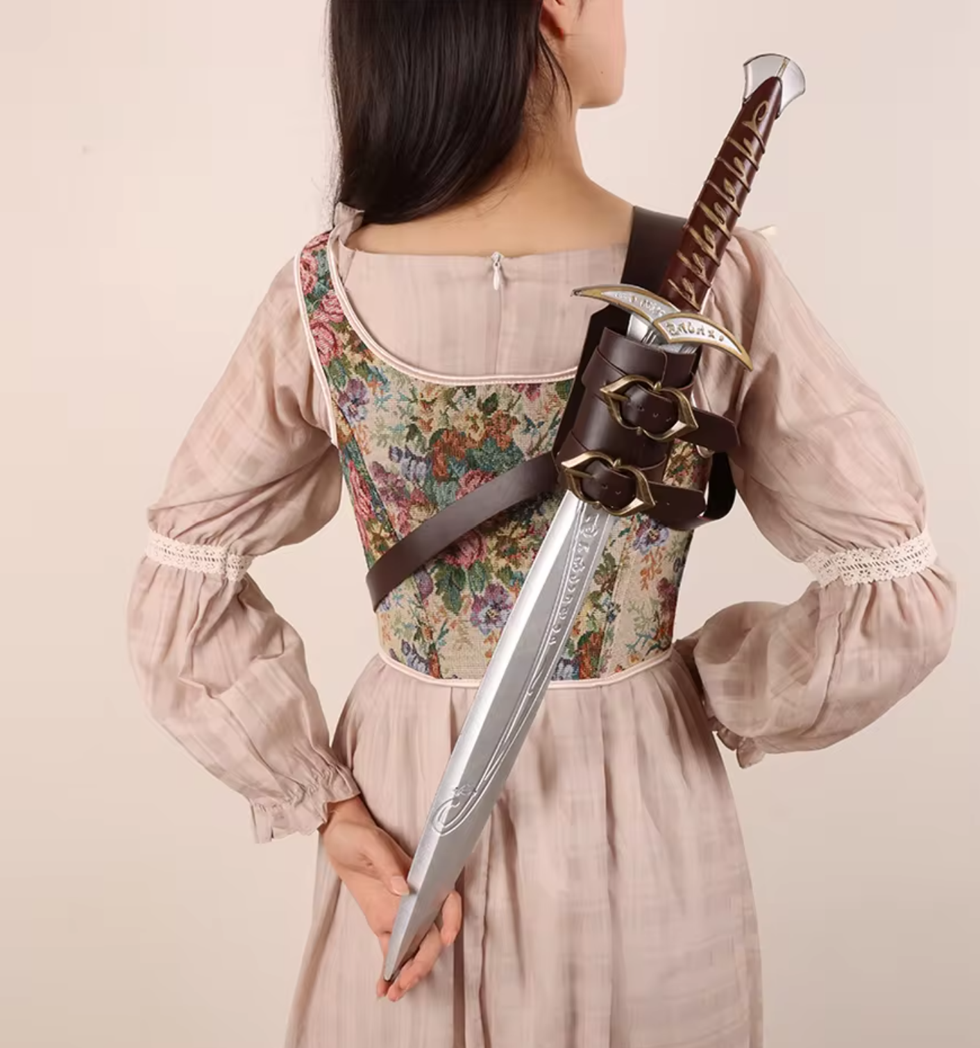 Medieval Faux Leather Back Sword Frog – Adjustable Vintage Sword Holster Holder for LARP & Cosplay