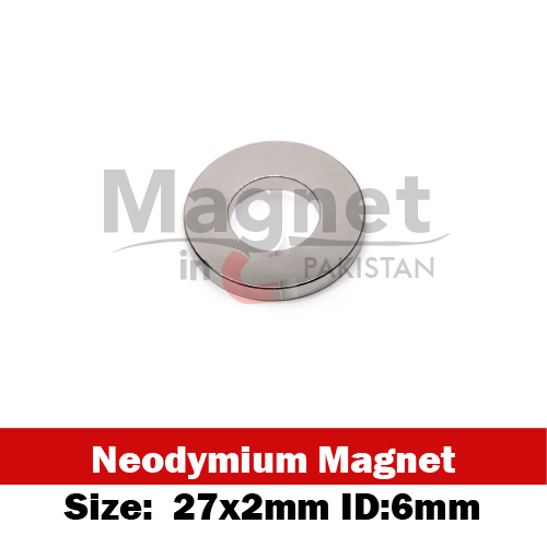 27x2mm (Inner Dia 6mm) Neodymium Ring Magnet in Pakistan