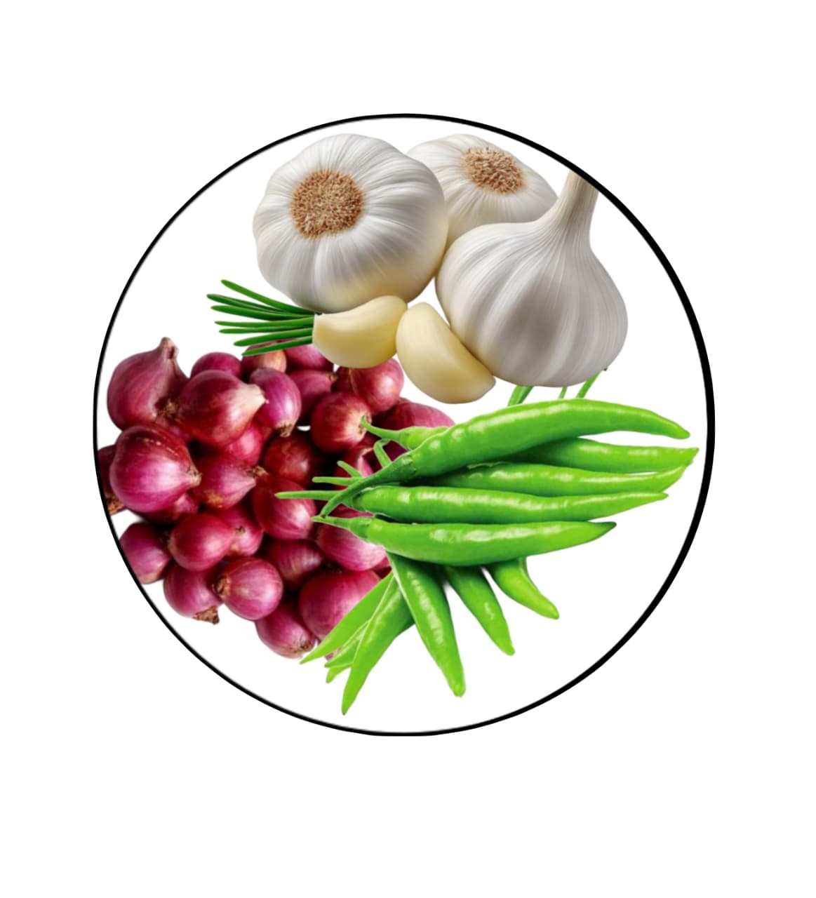 പച്ചമുളക് 200 gm ,വെളുത്തുള്ളി 400 gm ,ചെറിയഉള്ളി 500 gm 