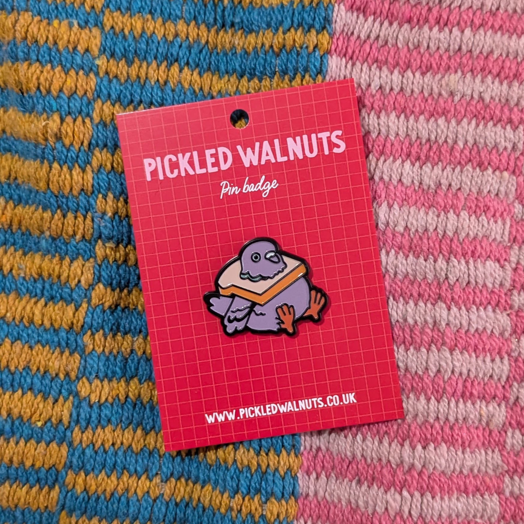 'Hungry pigeon' pin badge