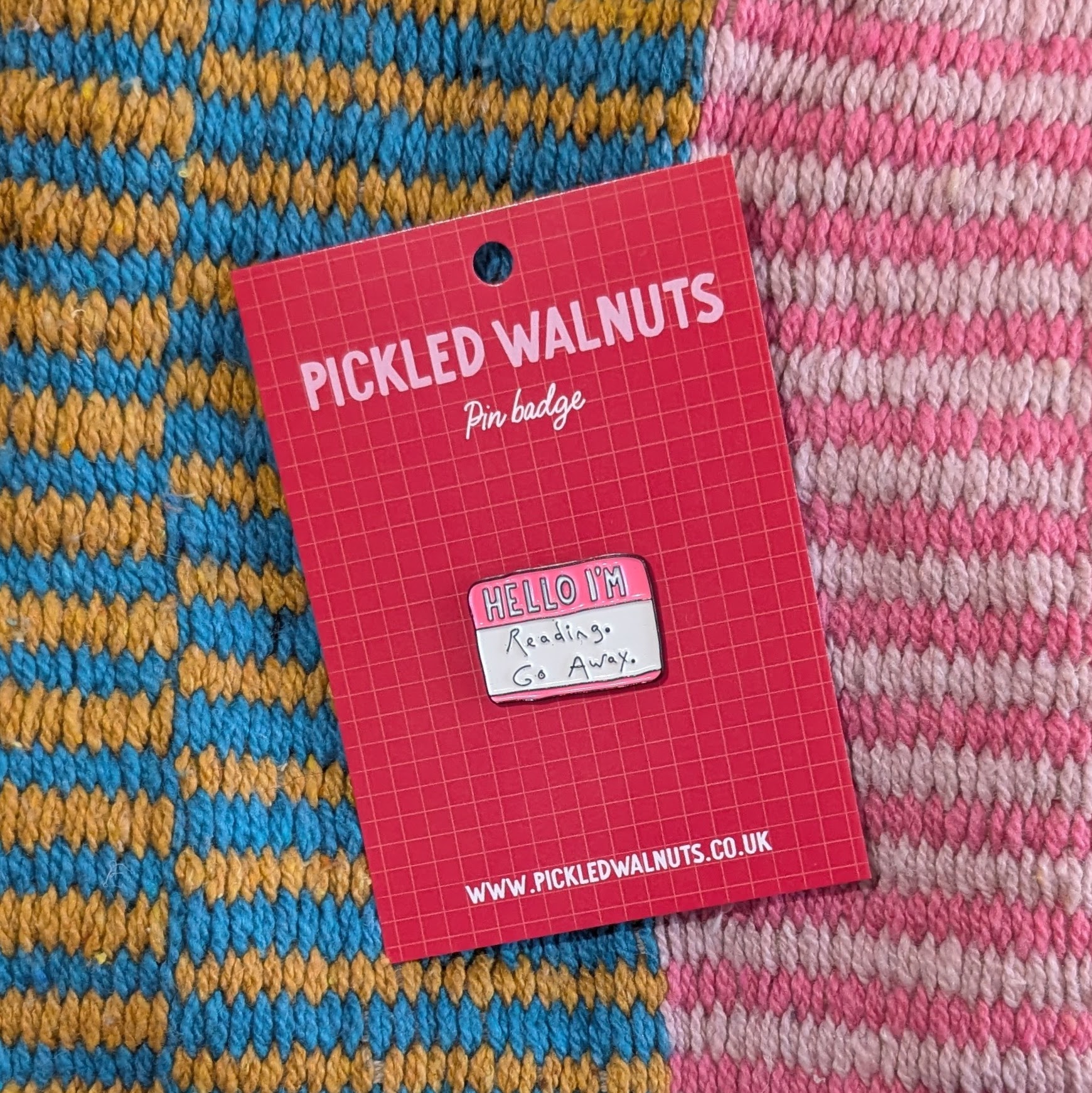 'Hello i'm reading, go away' pin badge