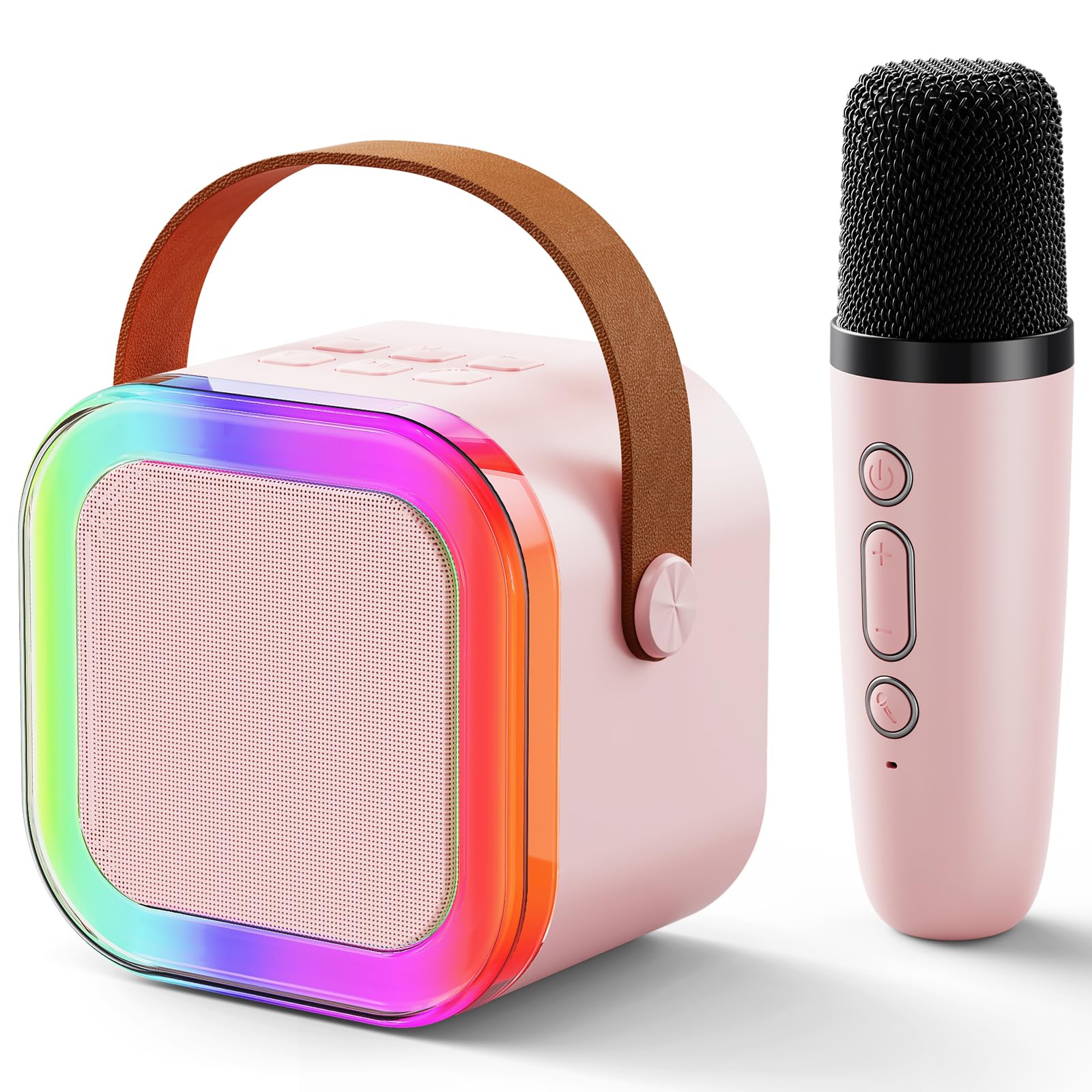 K12 Speaker Machine Bluetooth-Compatible Wireless Karaoke Mic Speaker Multi-Compatibility Modes, RGB Lights (Pink)