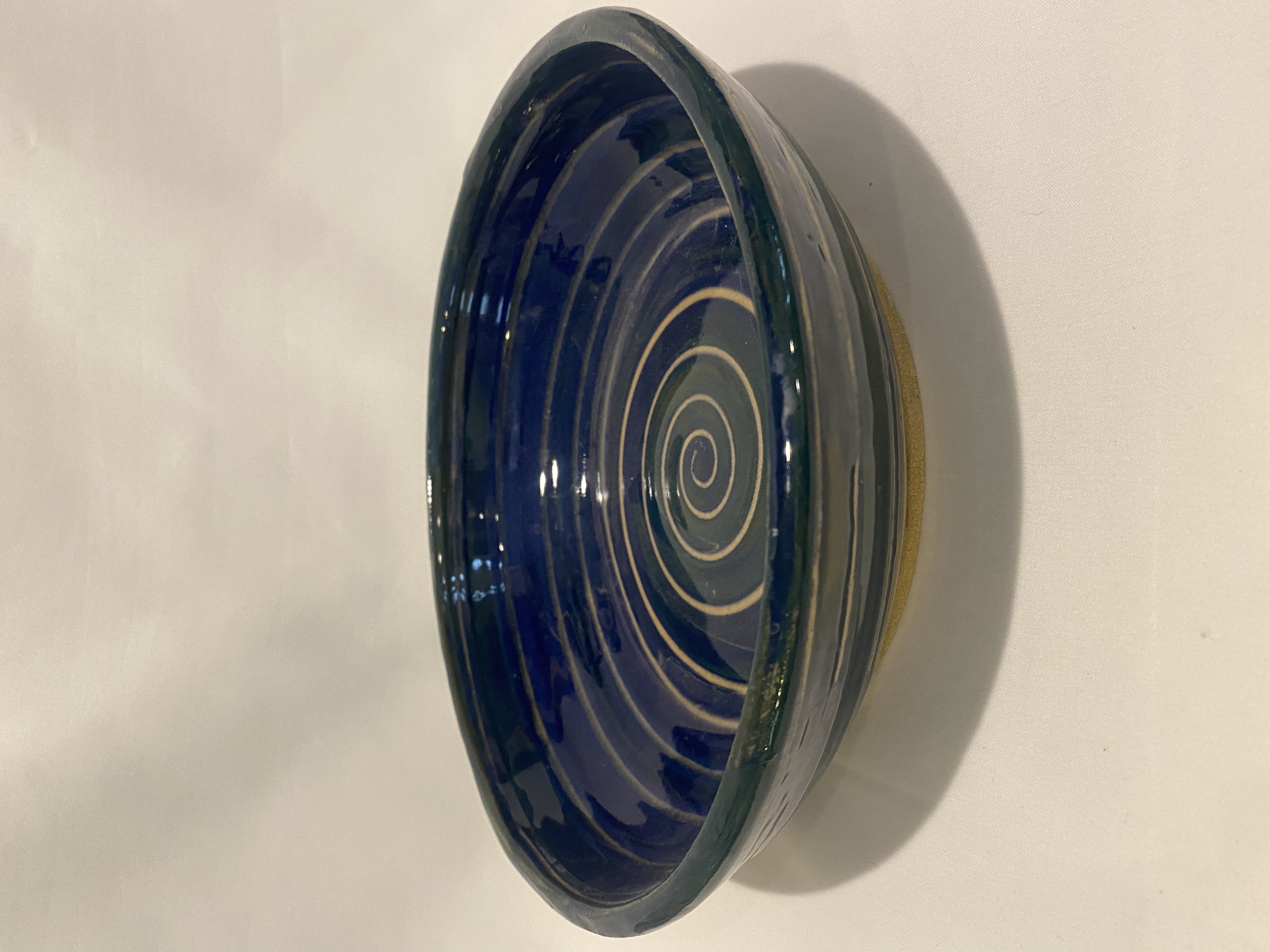 Deep blue and green swirl serving bowl