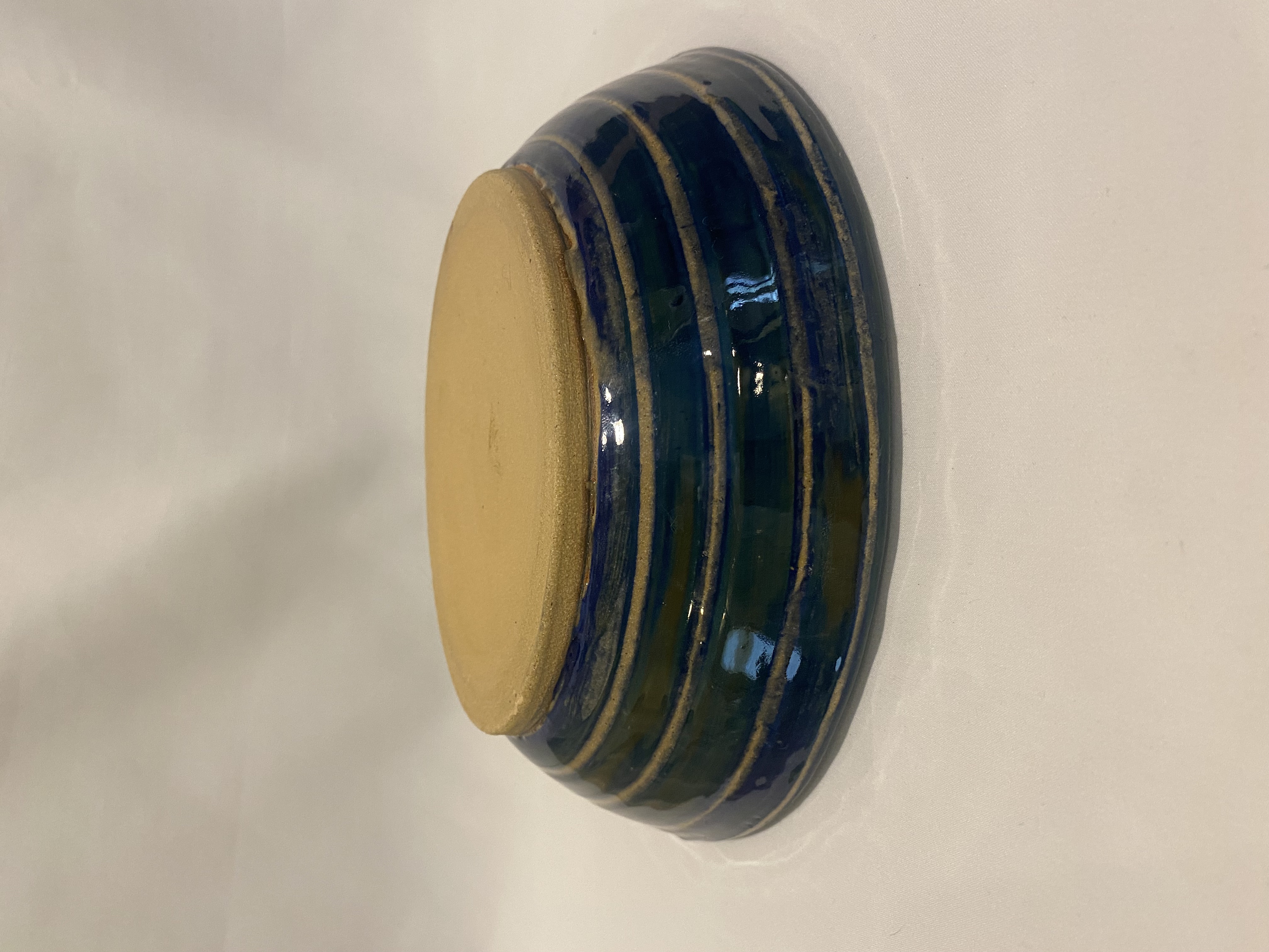 Deep blue and green swirl serving bowl
