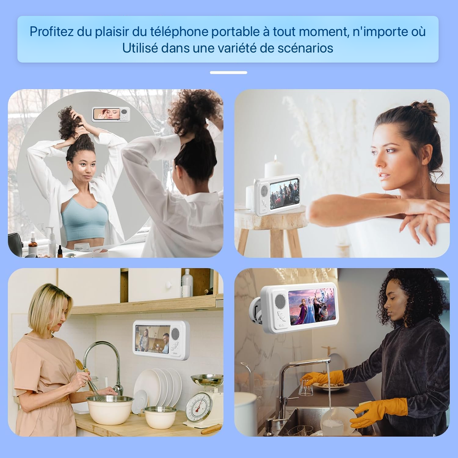 Support de téléphone de douche avec haut-parleur Bluetooth sans fil - Rotation 480 étanche
