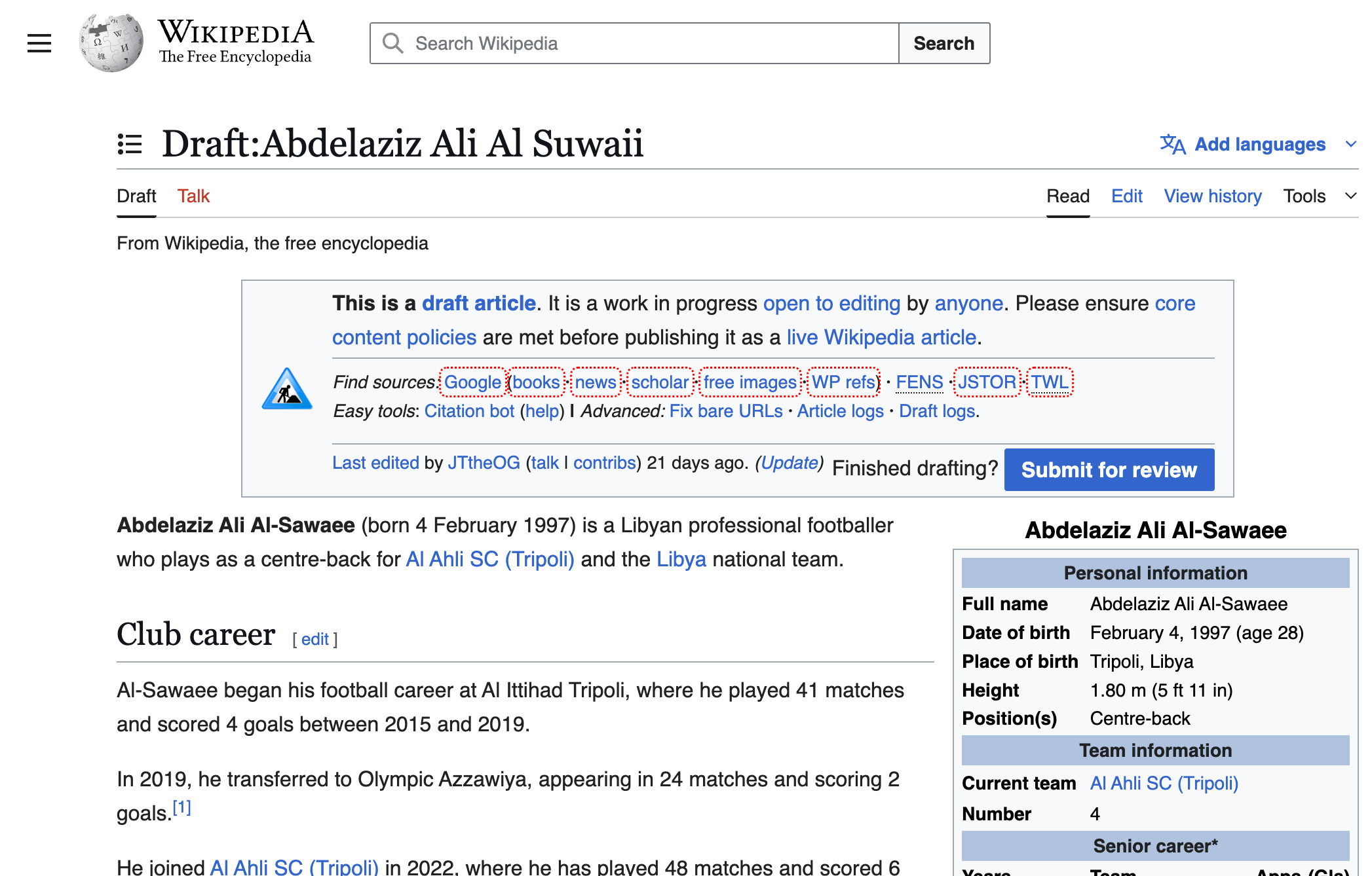 Create Wikipedia Draft Article