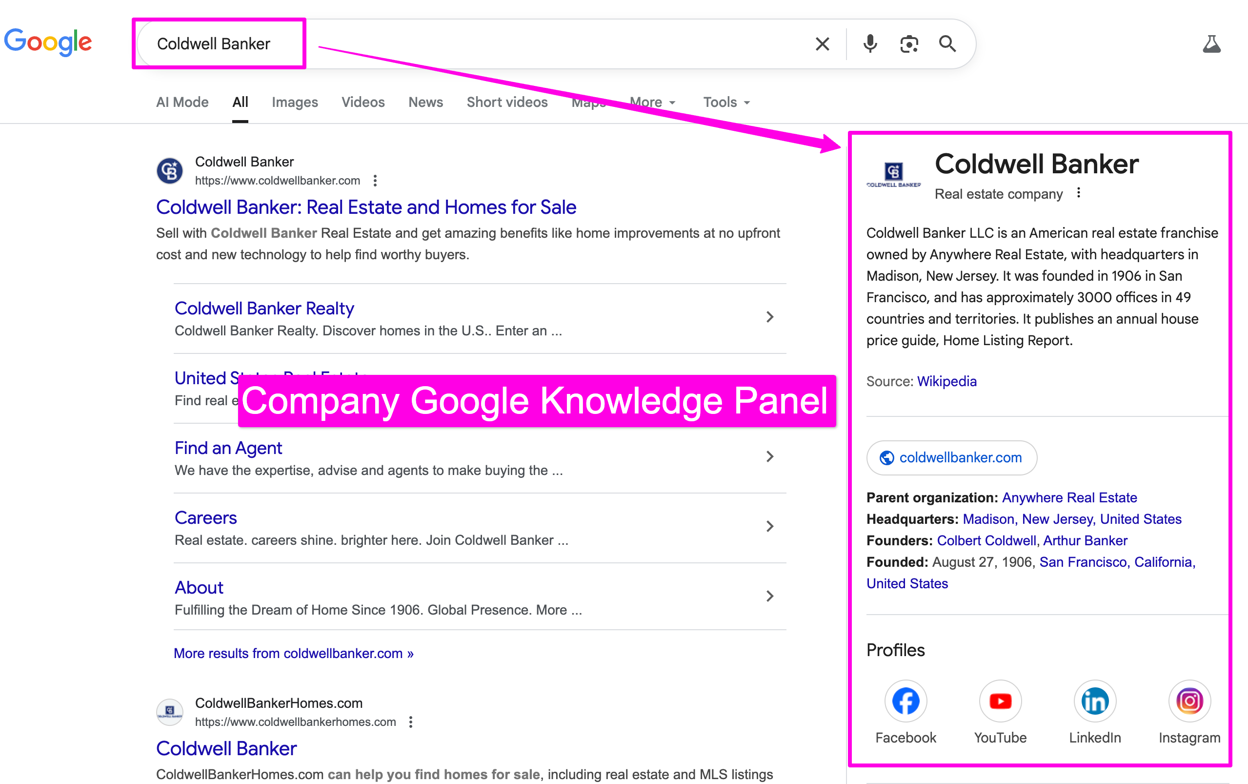 Company Google Knowledge Panel