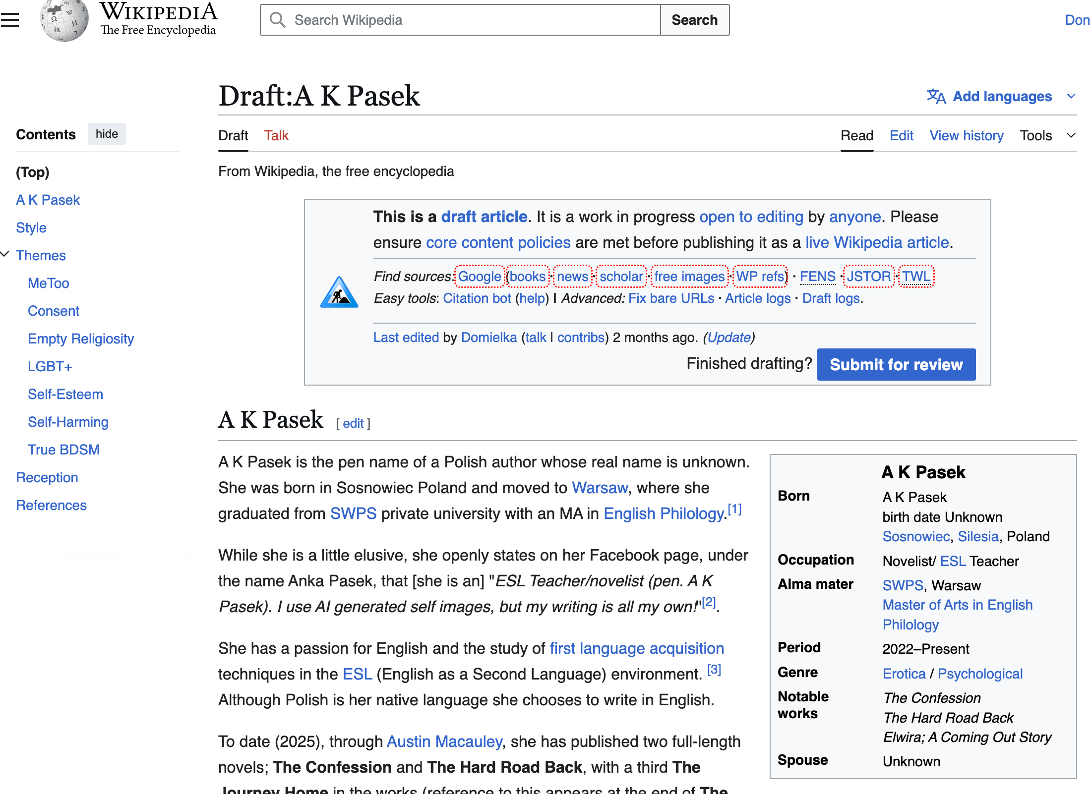 Create Wikipedia Draft Article