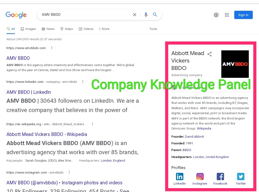 Company Google Knowledge Panel