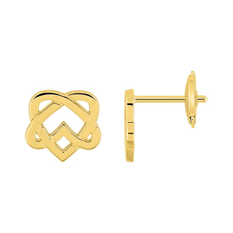 Aretes de oro en forma de corazón entrelazado